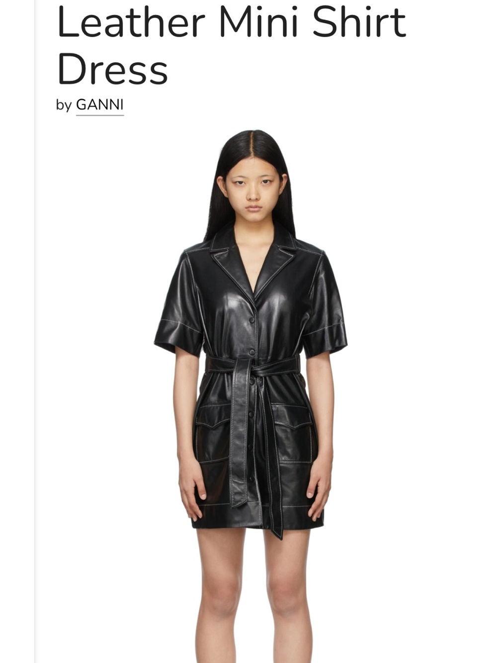 GANNI (NWT) Black Leather Mini Shirt Dress with Belt - Size 4